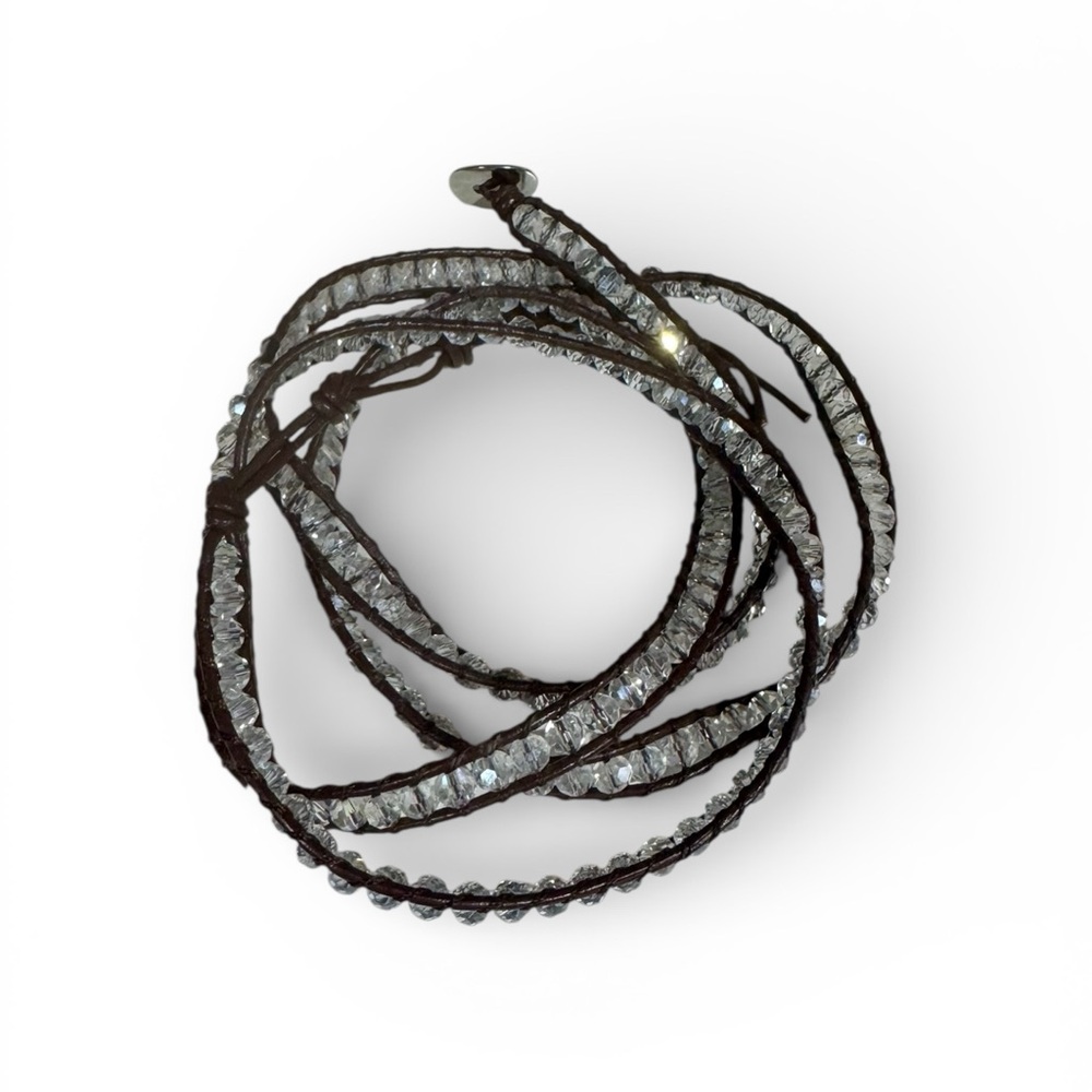 Stylish Victoria Emerson Brown and Crystal Leather Wrap Bracelet